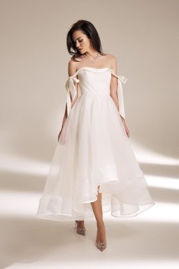 Ana Radu crepe flared midi wedding dress, Ivory White