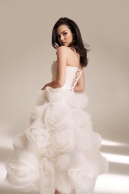 Ana Radu floral-appliqué short strapless bridal dress white