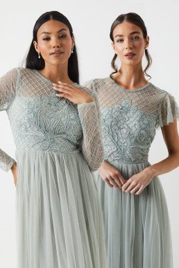 Coast Embellished Mesh Two In One Bridesmaids Dress Sage Green