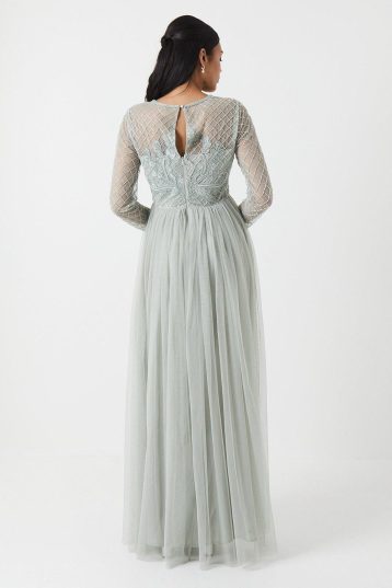 Coast Embellished Mesh Two In One Bridesmaids Dress Sage Green