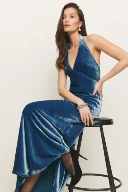 Reformation Daniella Velvet Dress Starry Night Blue