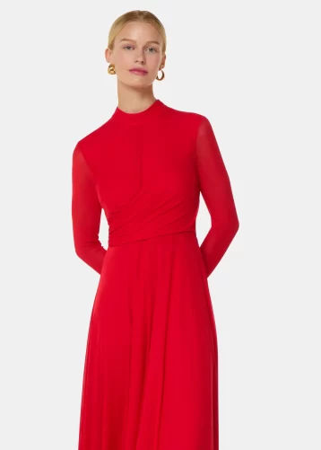 Whistles Red Arabella Ruched Mesh Dress