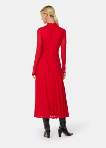 Whistles Red Arabella Ruched Mesh Dress