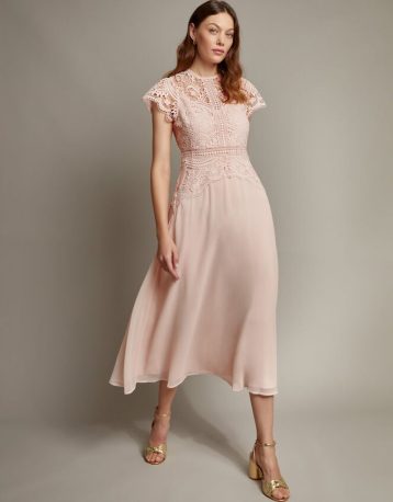 Monsoon Monica lace midi bridesmaid dress pink blush