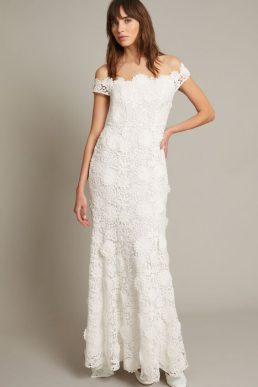 Monsoon Clare floral embroidered bardot bridal dress ivory