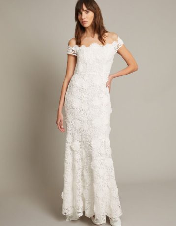 Monsoon Clare floral embroidered bardot bridal dress ivory