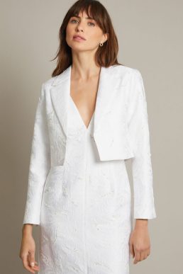 Monsoon Faye jacquard cropped bridal jacket ivory