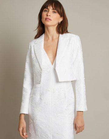 Monsoon Faye jacquard cropped bridal jacket ivory