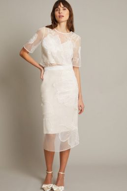 Monsoon Rosa embroidered floral pencil bridal skirt ivory