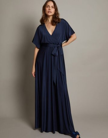 Monsoon Jillian drape bridesmaids dress navy blue