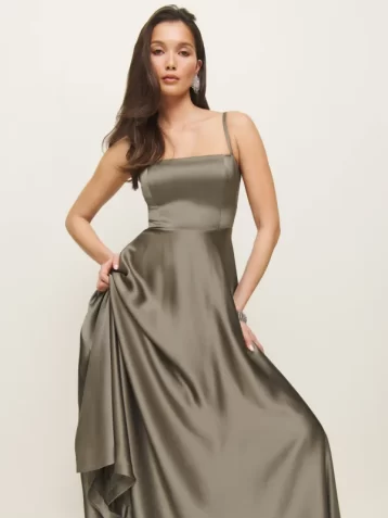 Reformation Gracen Satin Dress Taupe