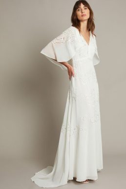 Monsoon Cali embellished cape sleeve bridal dress ivory