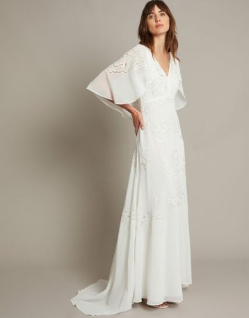 Monsoon Cali embellished cape sleeve bridal dress ivory