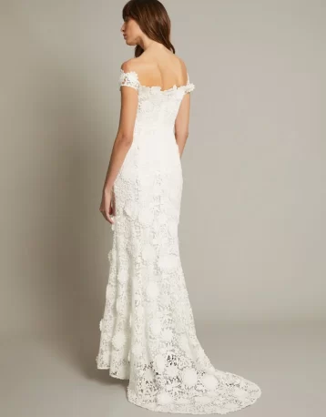 Monsoon Clare floral embroidered bardot bridal dress ivory