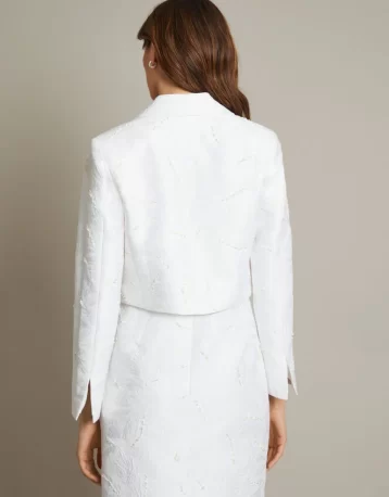 Monsoon Faye jacquard cropped bridal jacket ivory