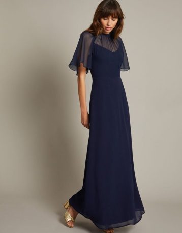 Monsoon Mona angel sleeve maxi dress navy blue