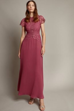 Monsoon Monica lace maxi dress dark pink