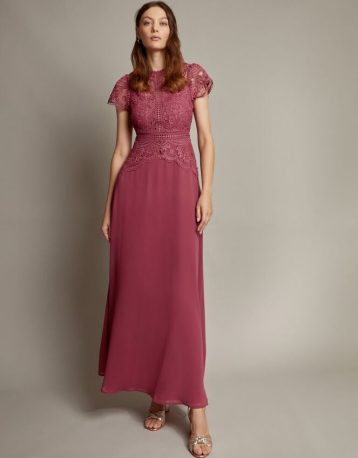 Monsoon Monica lace maxi dress dark pink