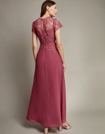 Monsoon Monica lace maxi dress dark pink