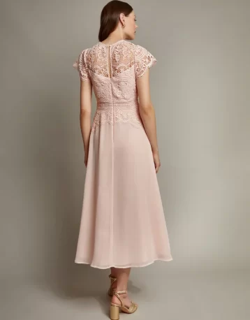 Monsoon Monica lace midi bridesmaid dress pink blush