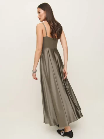 Reformation Gracen Satin Dress Taupe