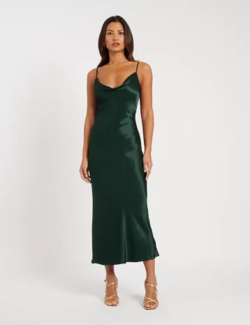 Nobody's Child Green Cowl Neck Bridesmaid Trixie Midi Dress