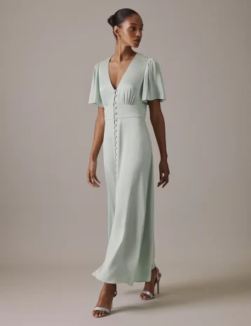 Nobody's Child Mint Green V Neck Midi Erin Bridesmaids Dress