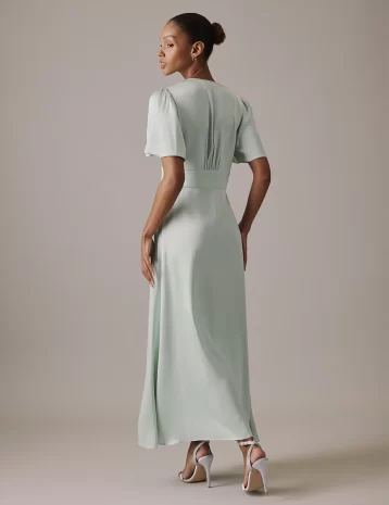 Nobody's Child Mint Green V Neck Midi Erin Bridesmaids Dress