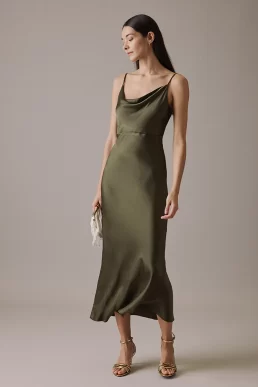 Nobody's Child Olive Cowl Neck Midi Trixie Bridesmaids Dress