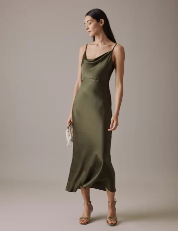 Nobody's Child Olive Cowl Neck Midi Trixie Bridesmaids Dress