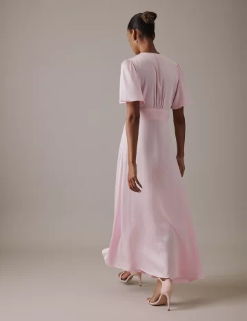 Nobody's Child Soft Pink V Neck Midi Erin Bridesmaids Dress