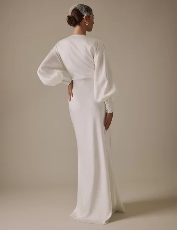 Nobody's Child White Long Sleeve Maxi Ceclia Bridal Dress