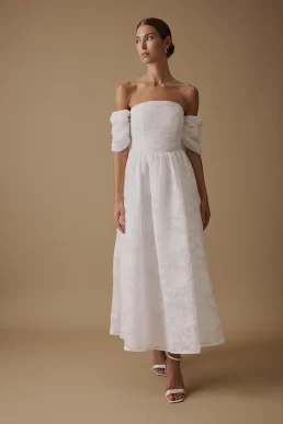 Nobody's Child White Off The Shoulder Midi Verna Bridal Dress