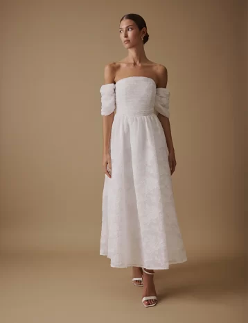 Nobody's Child White Off The Shoulder Midi Verna Bridal Dress