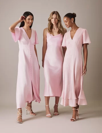 Nobody's Child Soft Pink V Neck Midi Erin Bridesmaids Dress