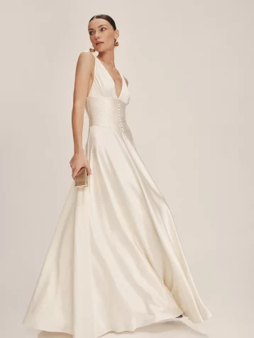 Reformation Arianwen Bridal Satin Dress Fior Di Latte