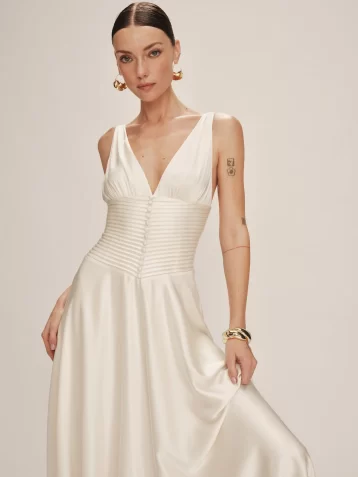 Reformation Arianwen Bridal Satin Dress Fior Di Latte