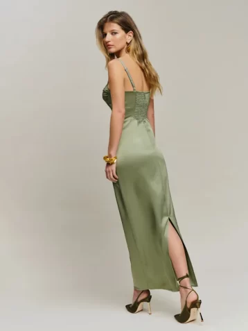 Reformation Stormi Satin Dress Artichoke Green