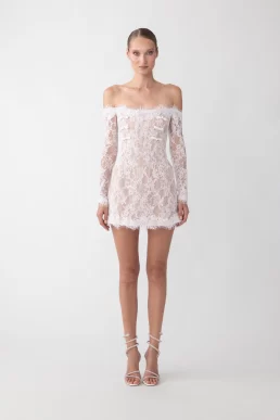 Sau Lee Rachael Lace Mini Dress White