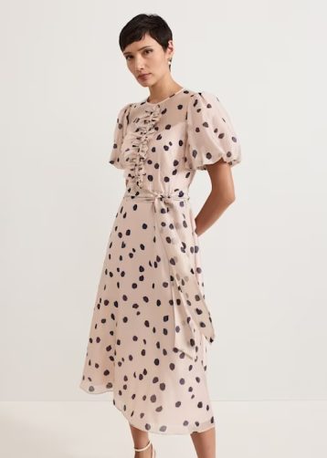 Phase Eight Nicola Spot Dress Blush Pink Black