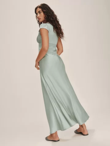 Reformation Noem Satin Dress Salvia Mint Green