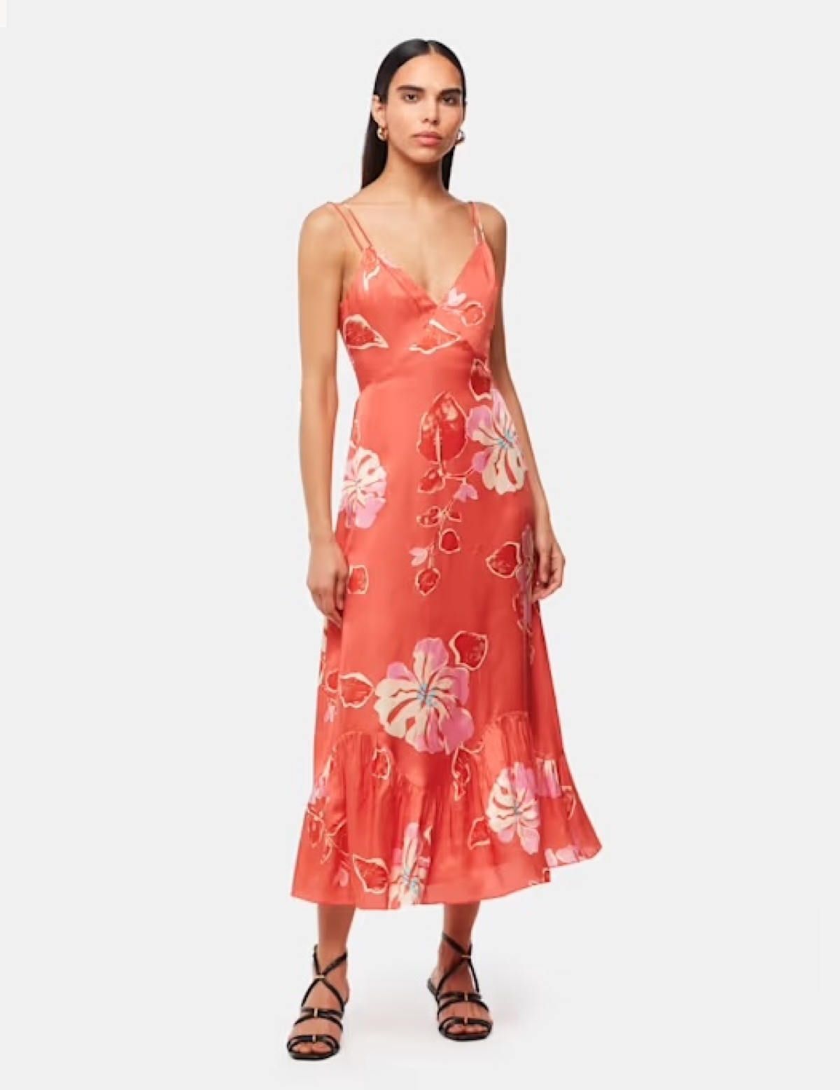 Coral Hibiscus Print Raffa Dress