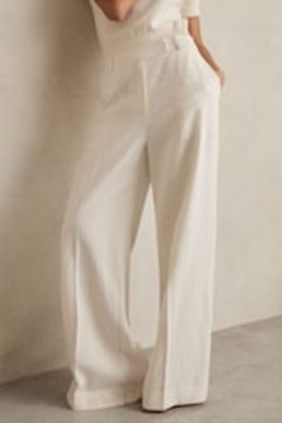 Reiss Devon Linen-Blend Wide-Leg Trousers White