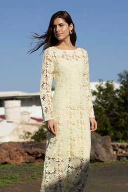 Whistles Cream Floral Crochet Knit Dress Cream