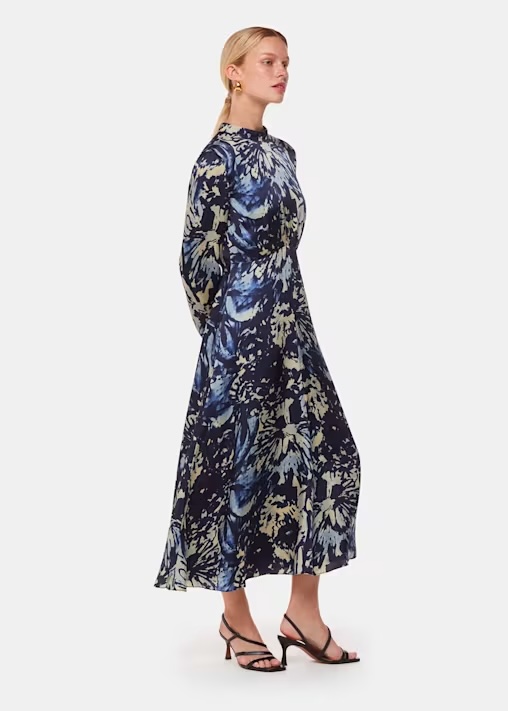 Navy Dazzled Floral Satin Dress