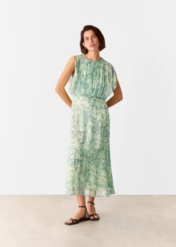 Whistles Green Dashed Brush Marks Midi Dress