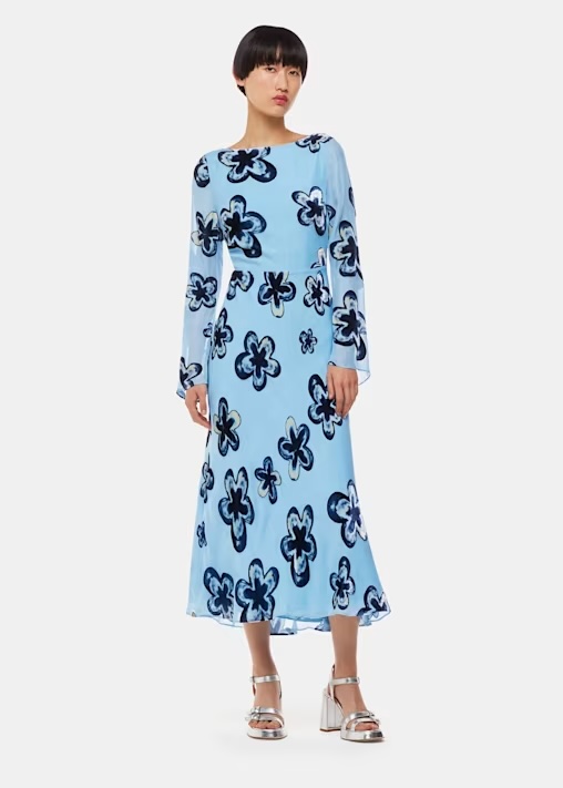 Blue Hazy Floral Velvet Dress