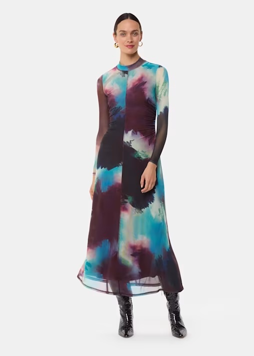 Multicolour Oil Paint Print Mesh Dress