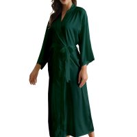 OWITER Long Women's Satin Robe for Wedding Party or Bachelor Party 6040 (UK, Alpha, One Size, Regular, Regular, Green)