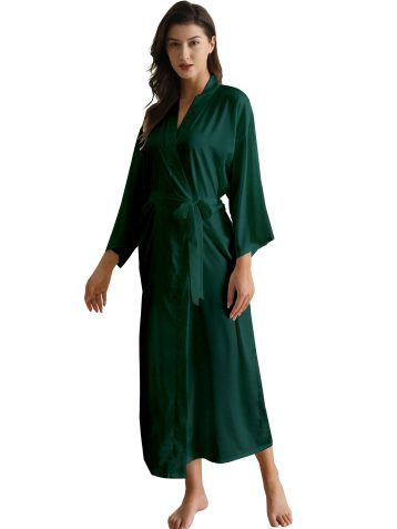 OWITER Long Women's Satin Robe for Wedding Party or Bachelor Party 6040 (UK, Alpha, One Size, Regular, Regular, Green)
